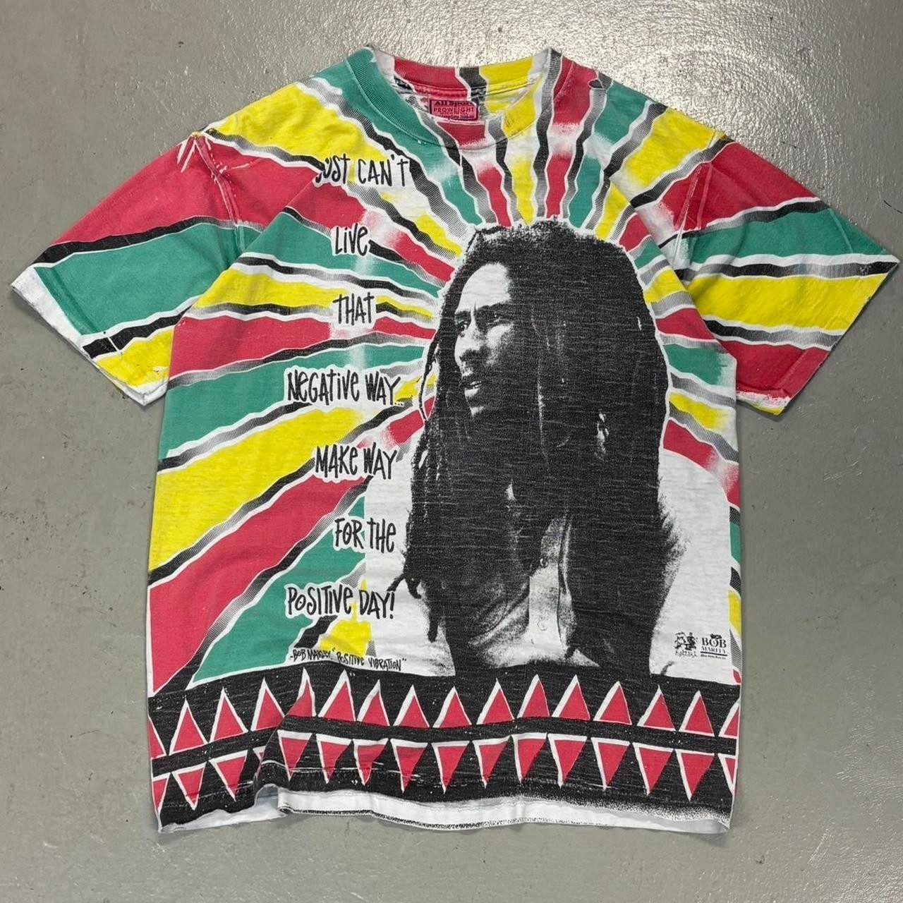 Vintage Bob Marley AOP Positive Vibration Shirt XL Stussy Made In Usa Tie Dye