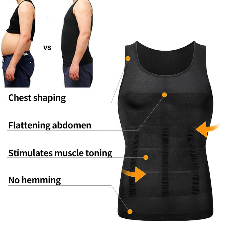 Mens Slimming Shirt Body Shaper Vest Compression Tank Tops Corset Undershirts US gallery