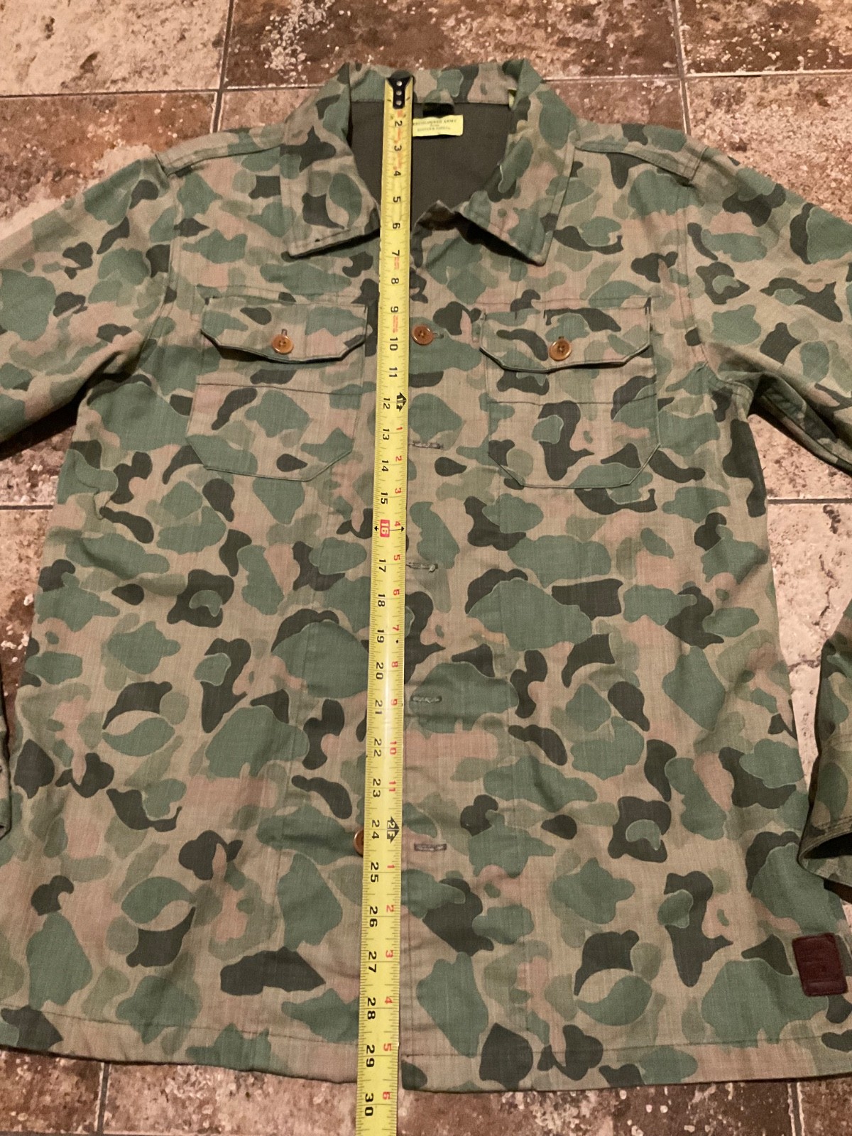 RECOLOURED ARMY SCOTCH & SODA TWILL CAMO BUTTON UP LONG SLEEVE ( MENS L ) AS IS gallery