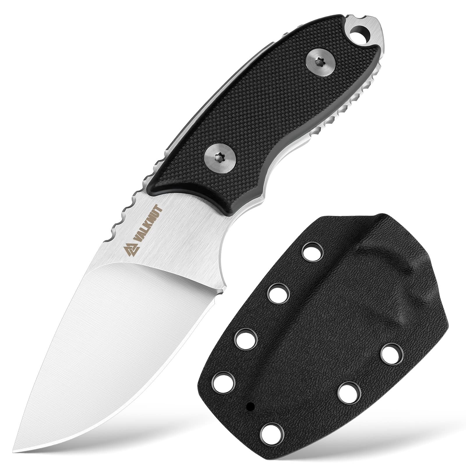VALKNUT EDC Fixed Blade Neck Knife with Kydex Sheath Mini D2 Steel Small Pock…