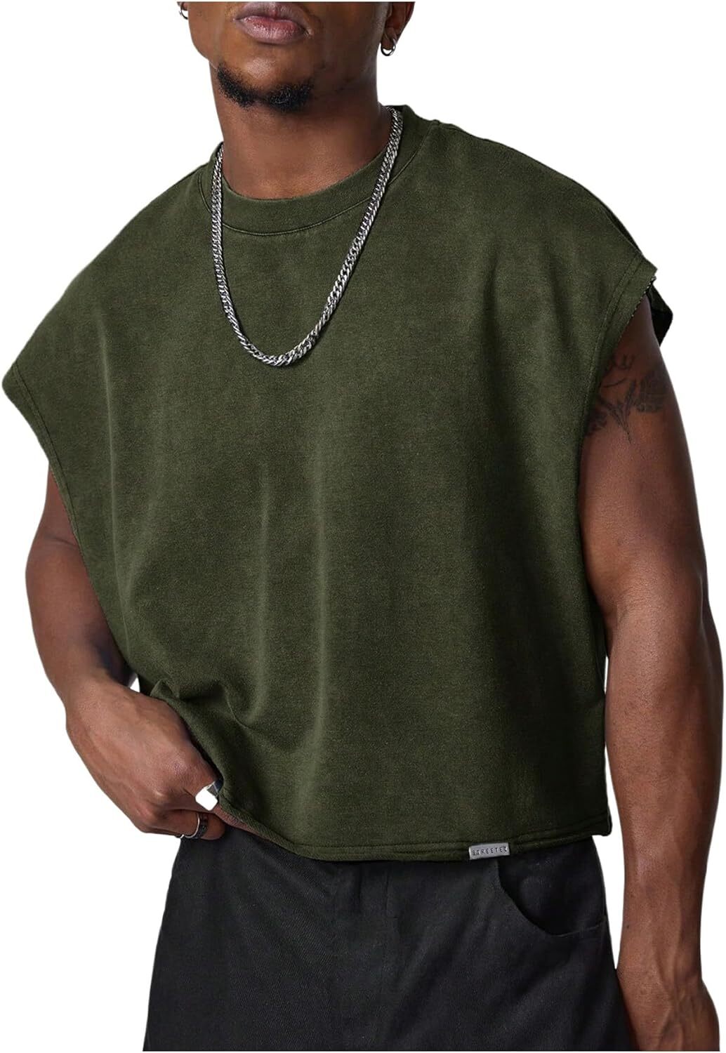 Men's Cropped Vest Top Dolman Sleeve Loose Fit Knit Pullover Tank Breathable gallery