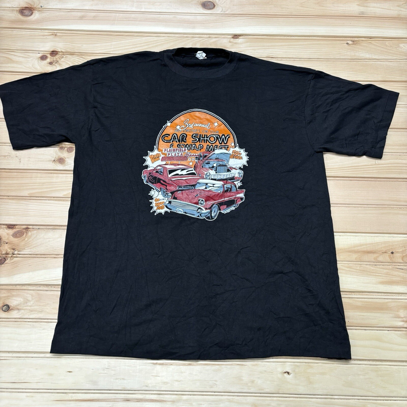 Vintage 80s Plainfield Plaza Car Show & Swap Meet 50s Hot Rod Shirt Size 2XL gallery