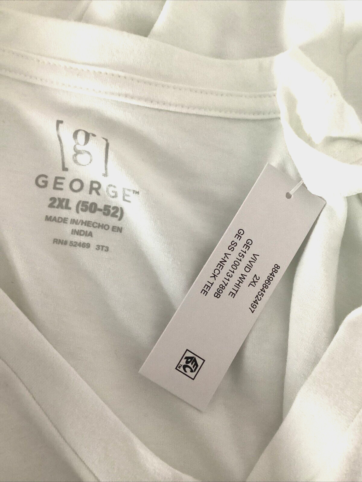 GEORGE White Short Sleeve V-Neck Tee Shirt Sz. 2XL* gallery