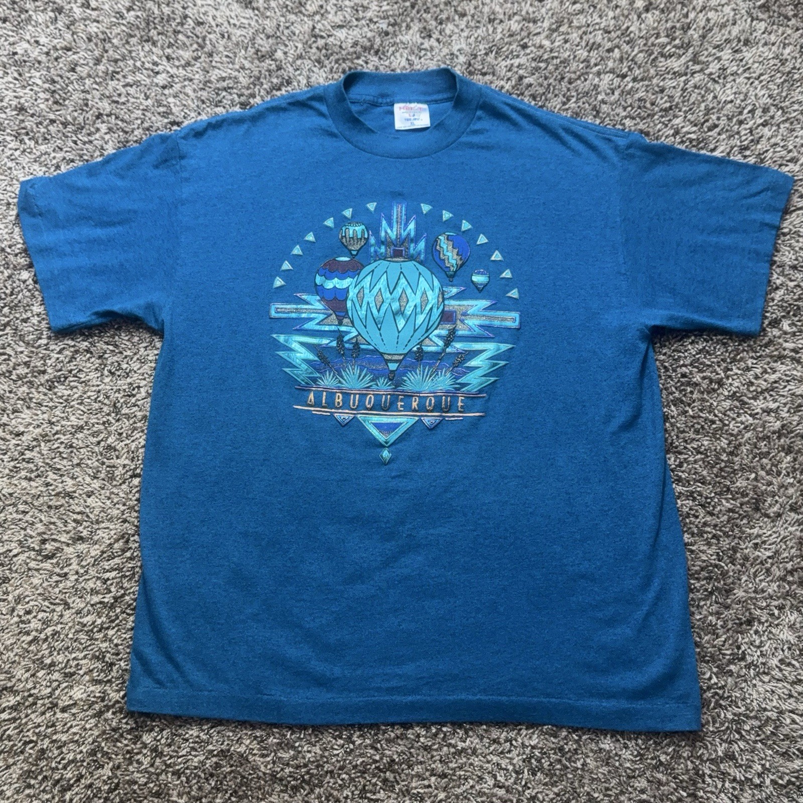 Vintage Albuquerque Balloon T-Shirt Mens XL Blue Hef-T Teejays Single Stitch USA