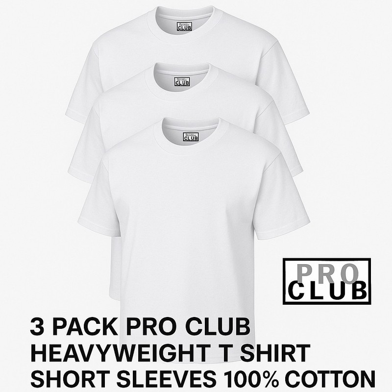 3 PACK PRO CLUB MENS PLAIN SHORT SLEEVE T SHIRT HEAVYWEIGHT COTTON gallery