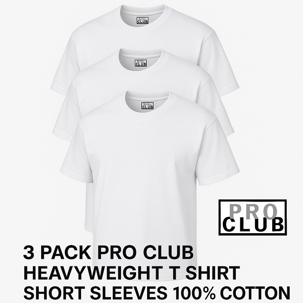 3 PACK PRO CLUB MENS PLAIN SHORT SLEEVE T SHIRT HEAVYWEIGHT COTTON gallery