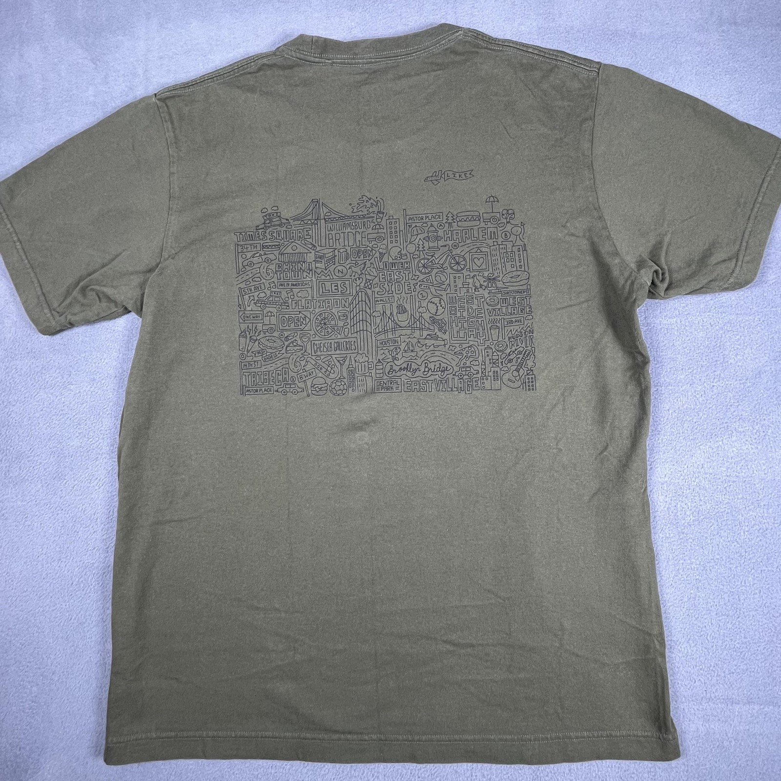 Uniqlo SPRZ NY Timothy Goodman Shirt Mens Medium Olive Graphic Pocket NYC Map gallery