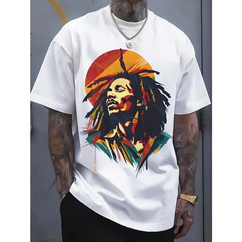 Men s Reggae Style Pattern T-Shirt-Bright Dreadlocks Character Print Graphic Tee gallery