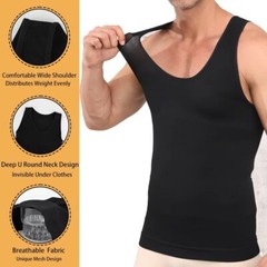 Men Compression Shirt Slimming Body Shaper Vest Waist Traner Cross Tummy Control