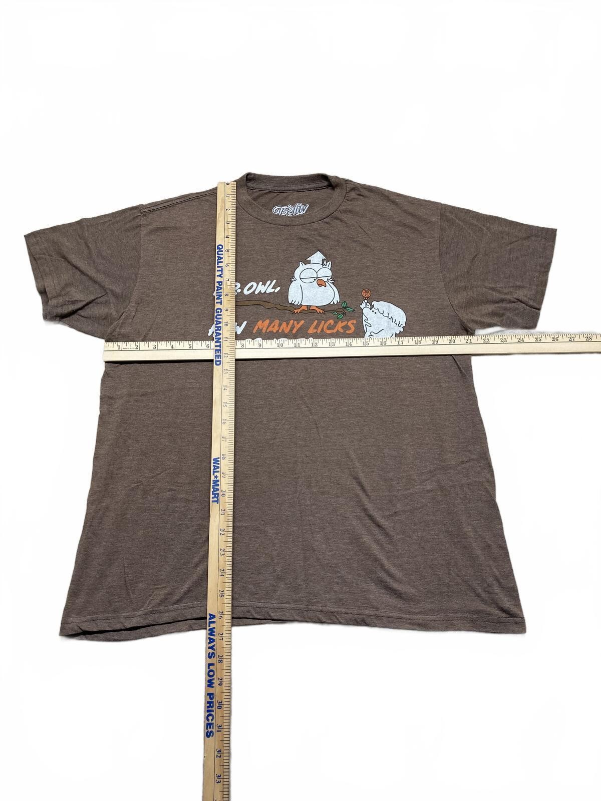 TeeLuv Mr. Owl "How Many Licks Does It Take?" Graphic T-Shirt Brown Size L gallery