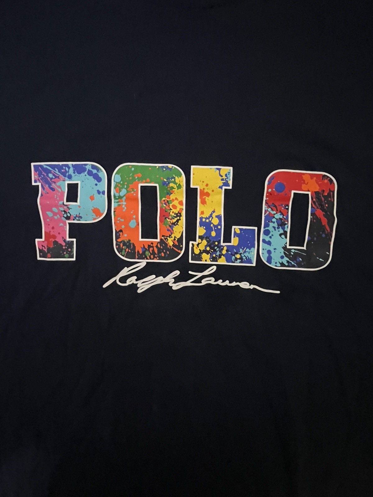 Polo Ralph Lauren Men's Paint Splatter Spell Out T-Shirt in Blue 2XS / 2TG EUC gallery