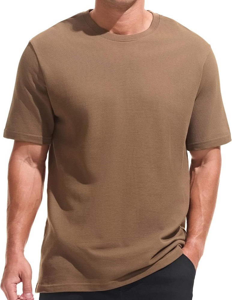 Men’s Heavyweight 100% Cotton Crew Neck Pique T-Shirt Durable Breathable Tee