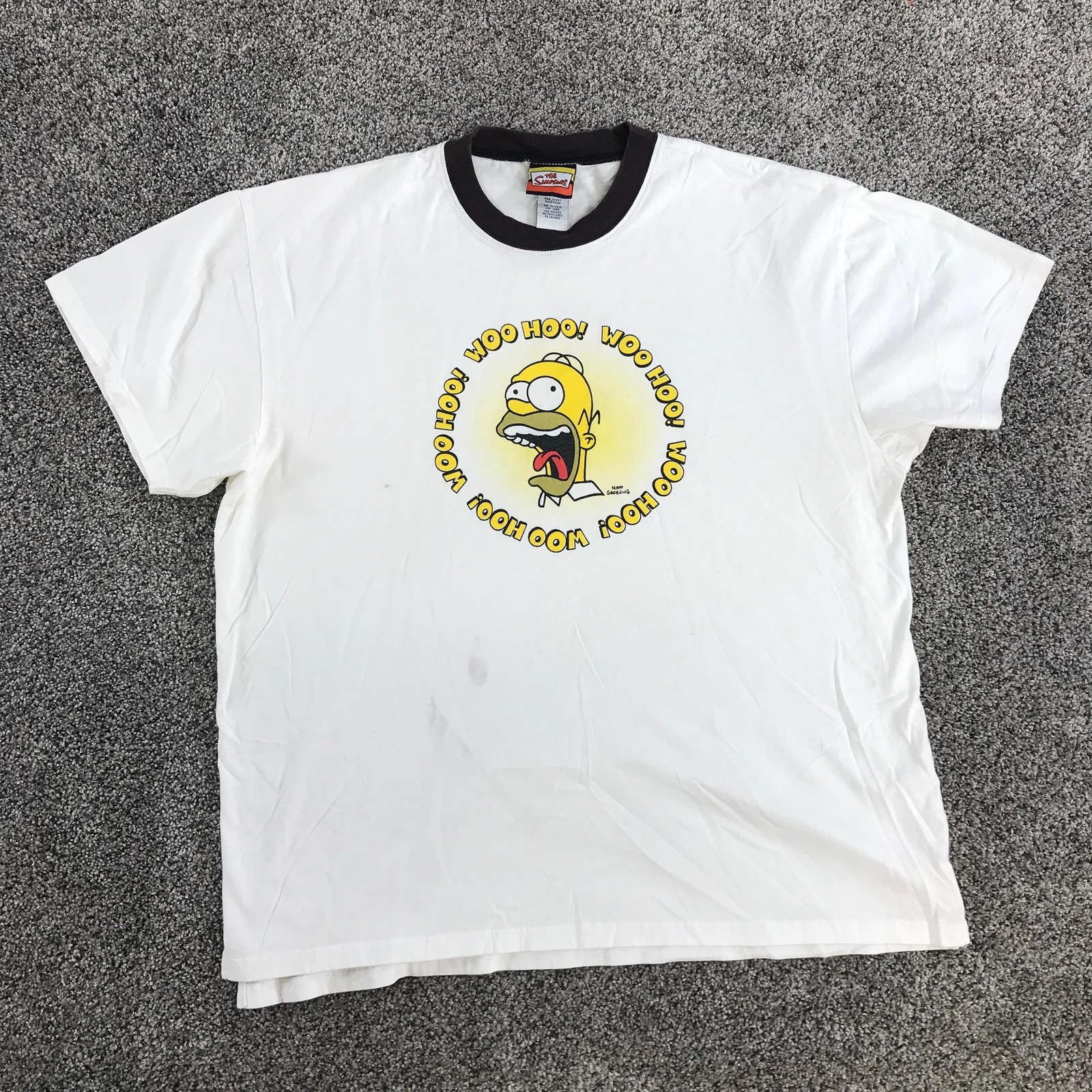Vintage The Simpsons Shirt Mens Large White Homer Woo Hoo Cartoon Ringer Tee