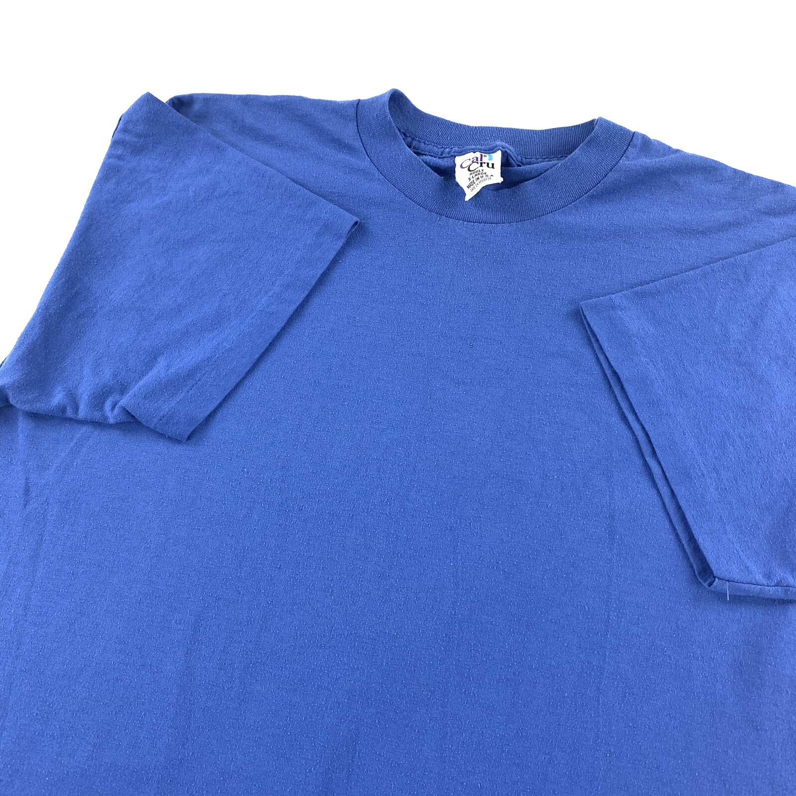 Vintage 90s Cal Cru Single Stitch Blank Blue T Shirt XL Made In USA 50/50 gallery