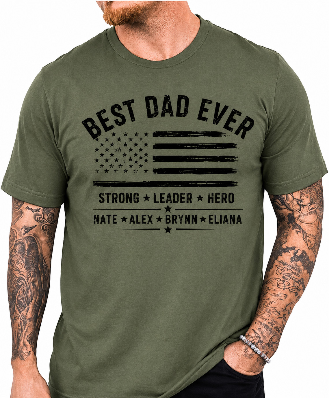 Personalized Best Dad Ever T-Shirt Custom Dad Gift American Flag Tee Size S-5XL gallery