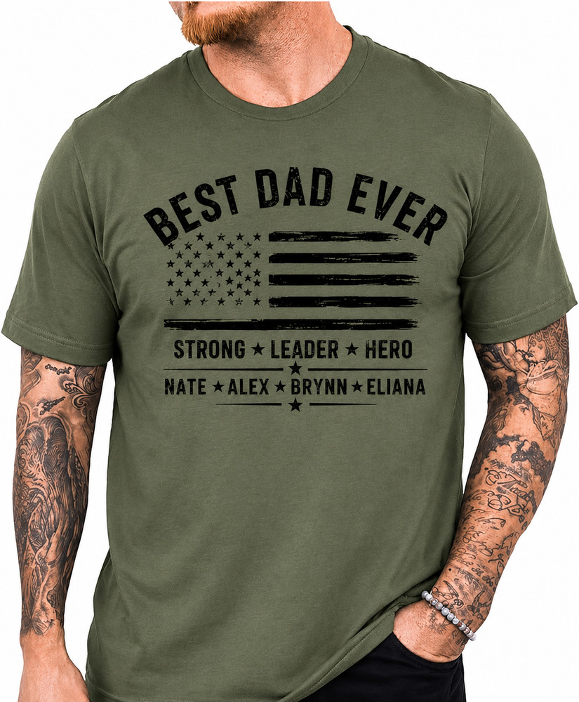 Personalized Best Dad Ever T-Shirt Custom Dad Gift American Flag Tee Size S-5XL