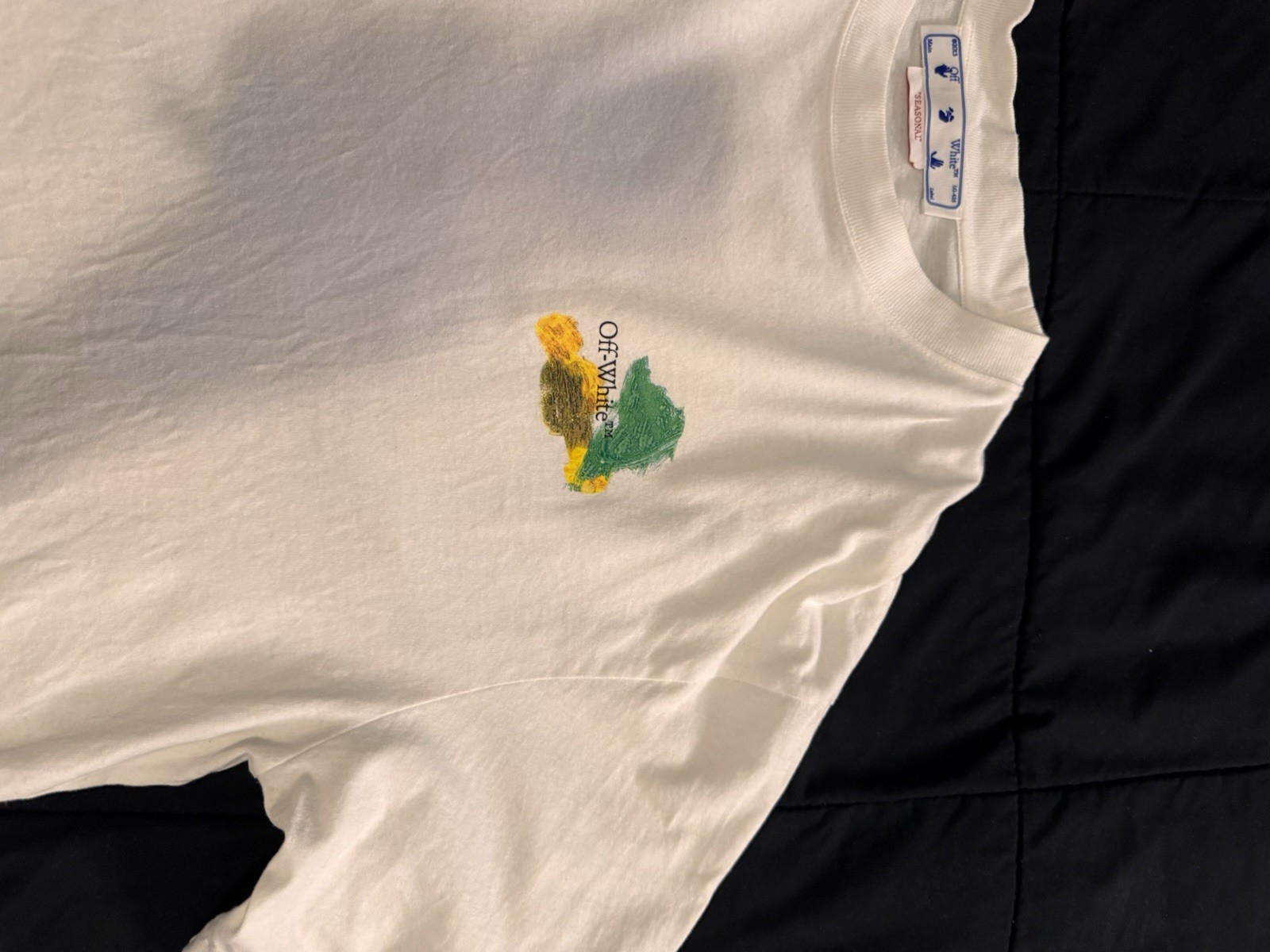 Off-White Men's White Graphic Print Crew Neck Short Sleeve Logo Tee L gallery