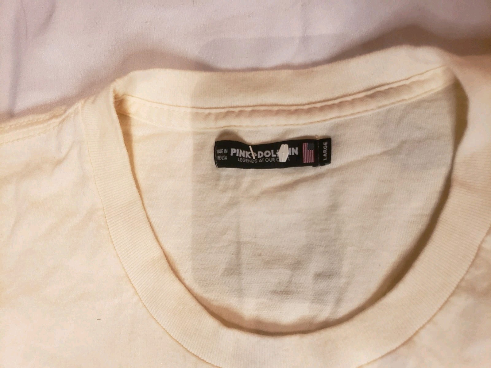 Pink Dolphin Men's Shirt Size Large Off White "Rare Individual" Made In The USA gallery