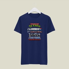 Blue MEDIUM Mens T Shirt Gildan Everything I Need to Know 80s Cartoons