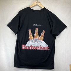 Retro 80s 90s Budweiser Genuine Beer T Shirt Black Graphic chill out Logo Mens L