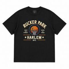 Harlem NYC Rucker Park Basketball Graphic T-Shirt Vintage Streetball Retro Tee