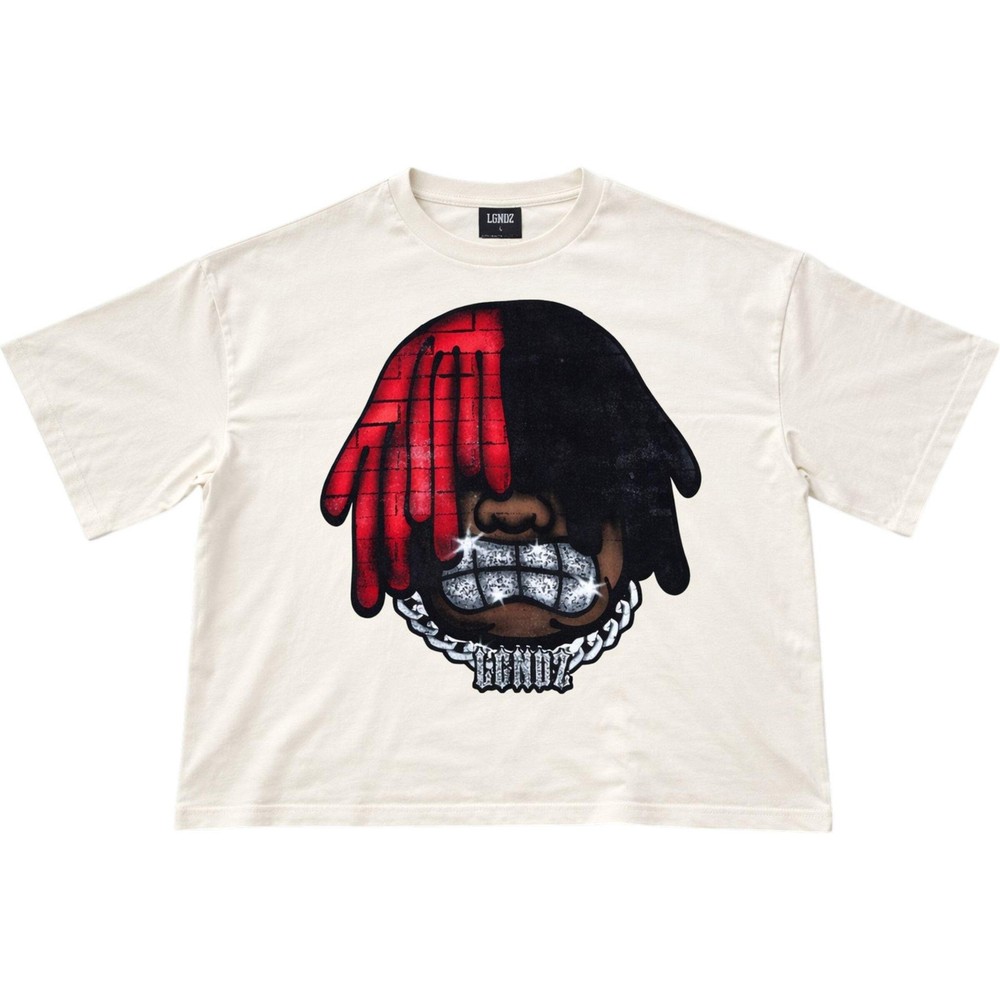 2 Tone Smile Cropped Oversized Tee In Off White