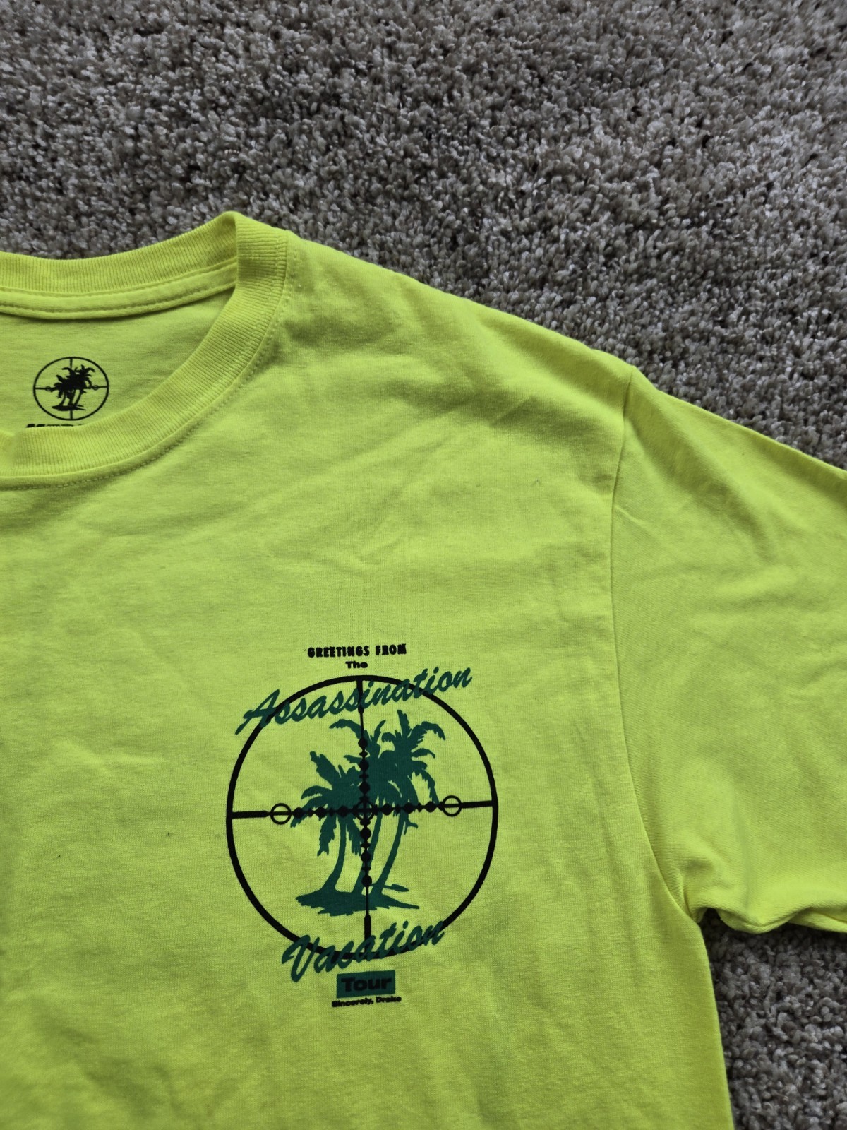 Drake 'Assassination Vacation T-shirt Medium Neon Yellow 2019 World Tour gallery