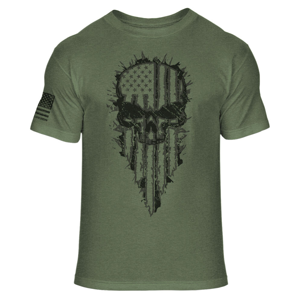 US Tattered Distressed American Flag Reaper Warrior Skull Soft Blend Shirt – A04
