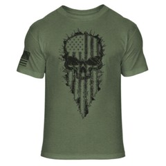 US Tattered Distressed American Flag Reaper Warrior Skull Soft Blend Shirt – A04