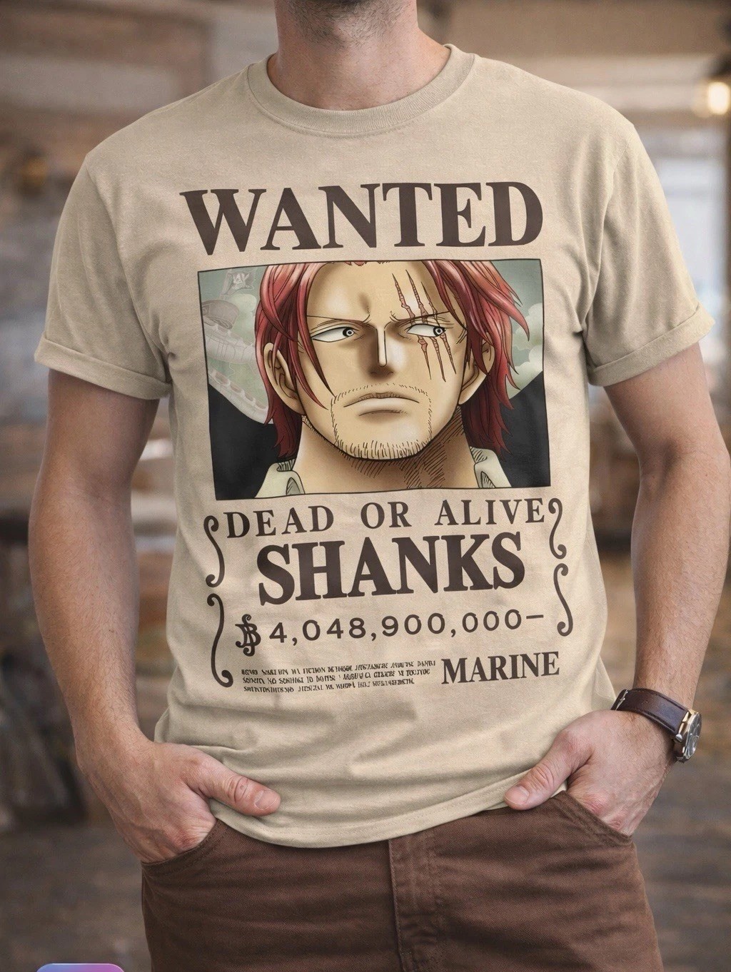 One Piece Shanks Wanted Poster T-Shirt Anime Manga DOA Shanks Graphic Tee