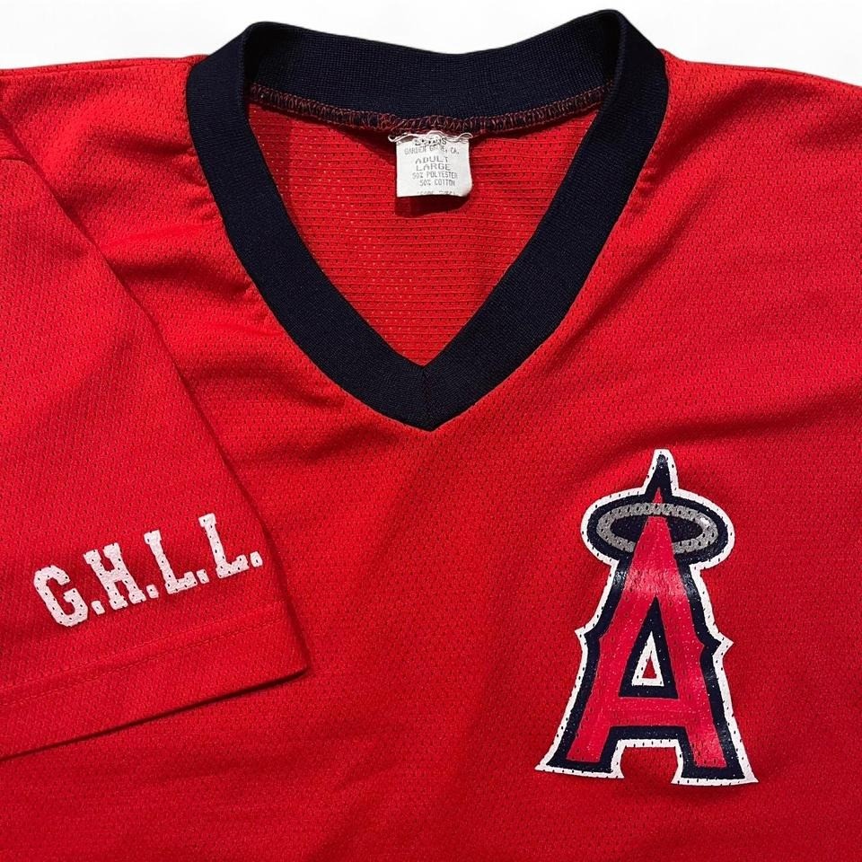 VTG Angels Jersey Men’s L Red Polycotton LA Mesh G.H.L.L. #14 V-Neck Evans 90s
