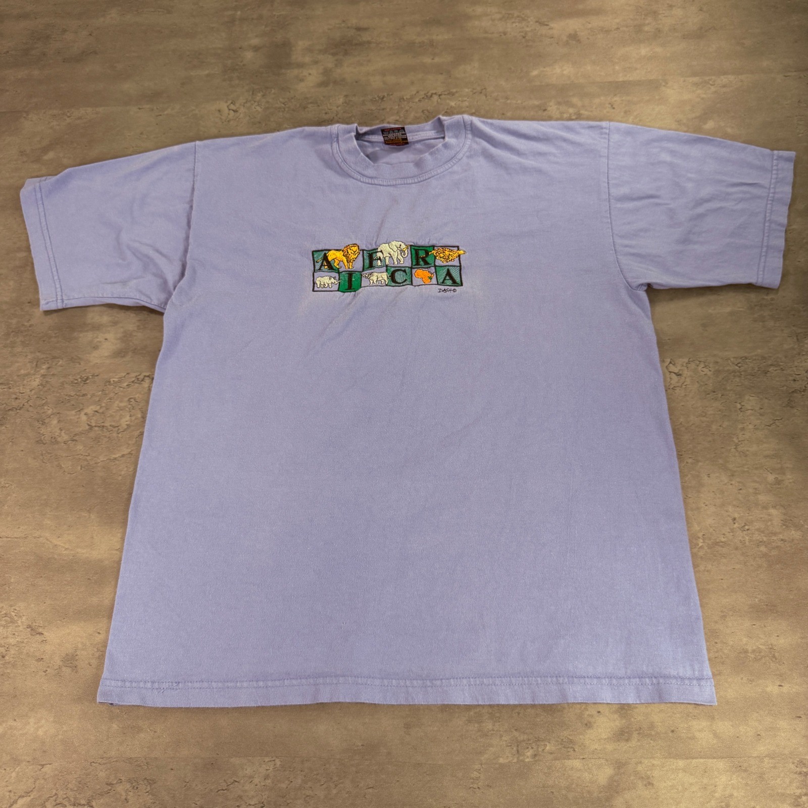 Dash Africa T-Shirt Mens Large Lavender Lilac Embroidered Safari Animal Vintage gallery