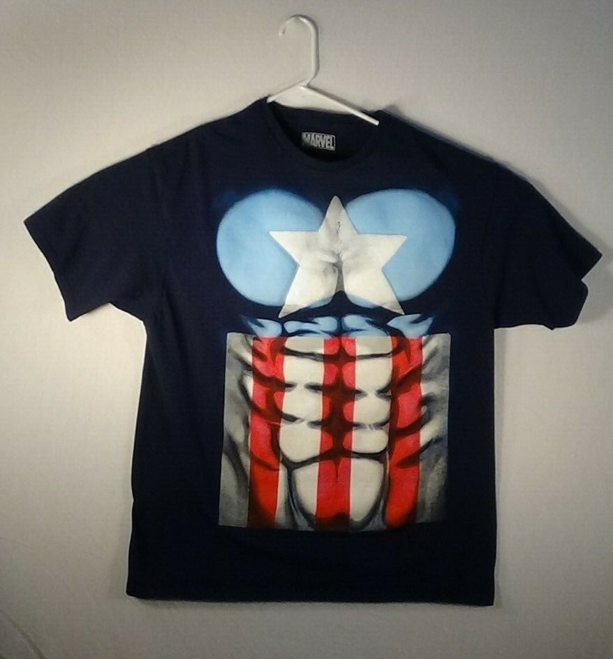 Marvel American FLAG Style Print Capt. America 6 pack Blue Cotton XL T Shirt