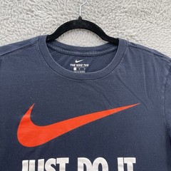 Nike Tee Men Medium M Blue Red Swoosh Just Do It Logo 100% Cotton Casual Comfort