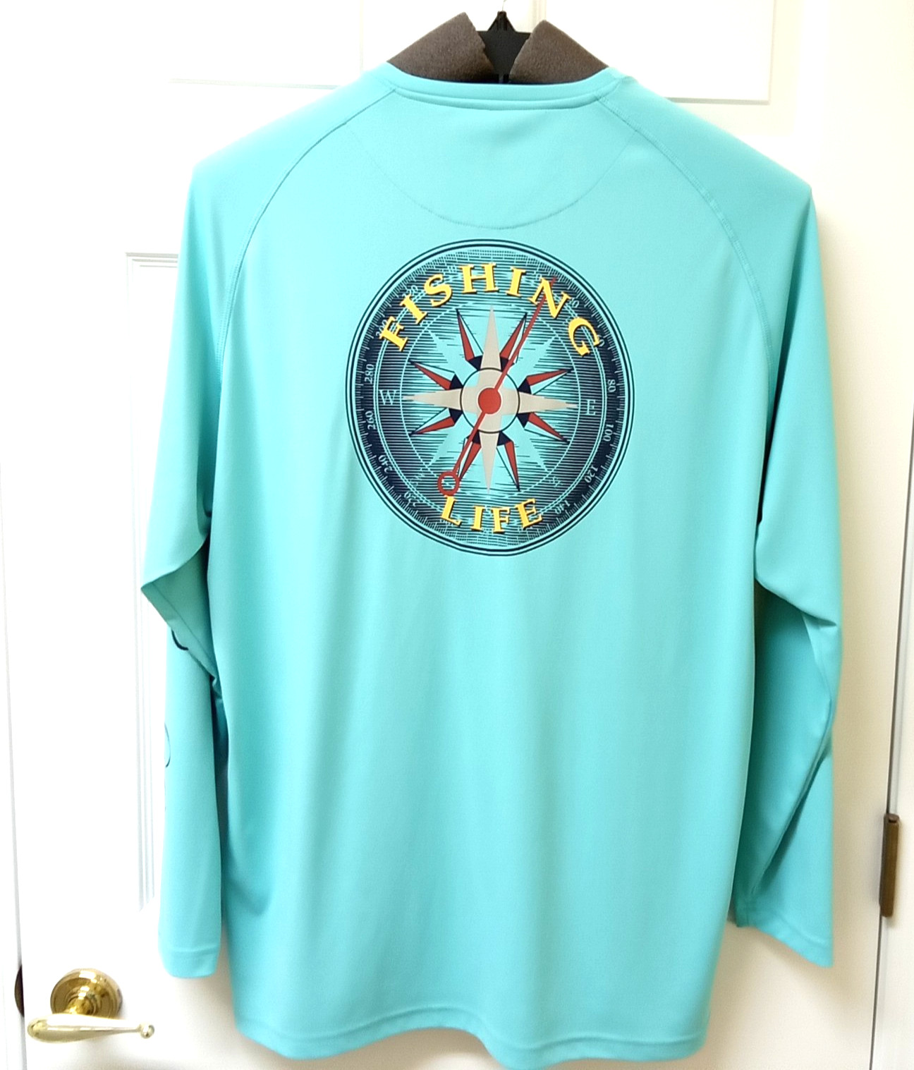 Mens Fishing Life T Shirt 2XL Aqua Blue Long Sleeve Tee Graphic Boating Angler gallery