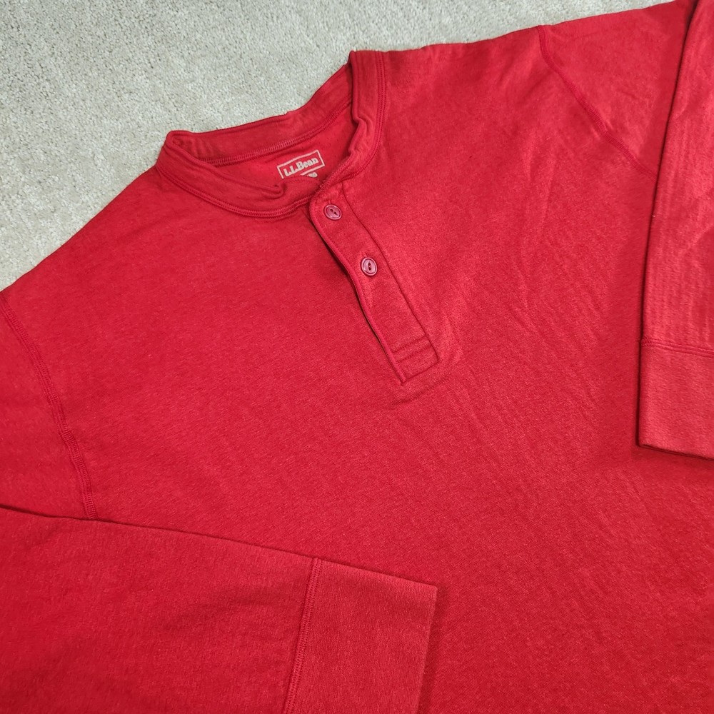 LL Bean River Driver Shirt Men XL Wool Blend Henley Red Hiking Double Layer Face