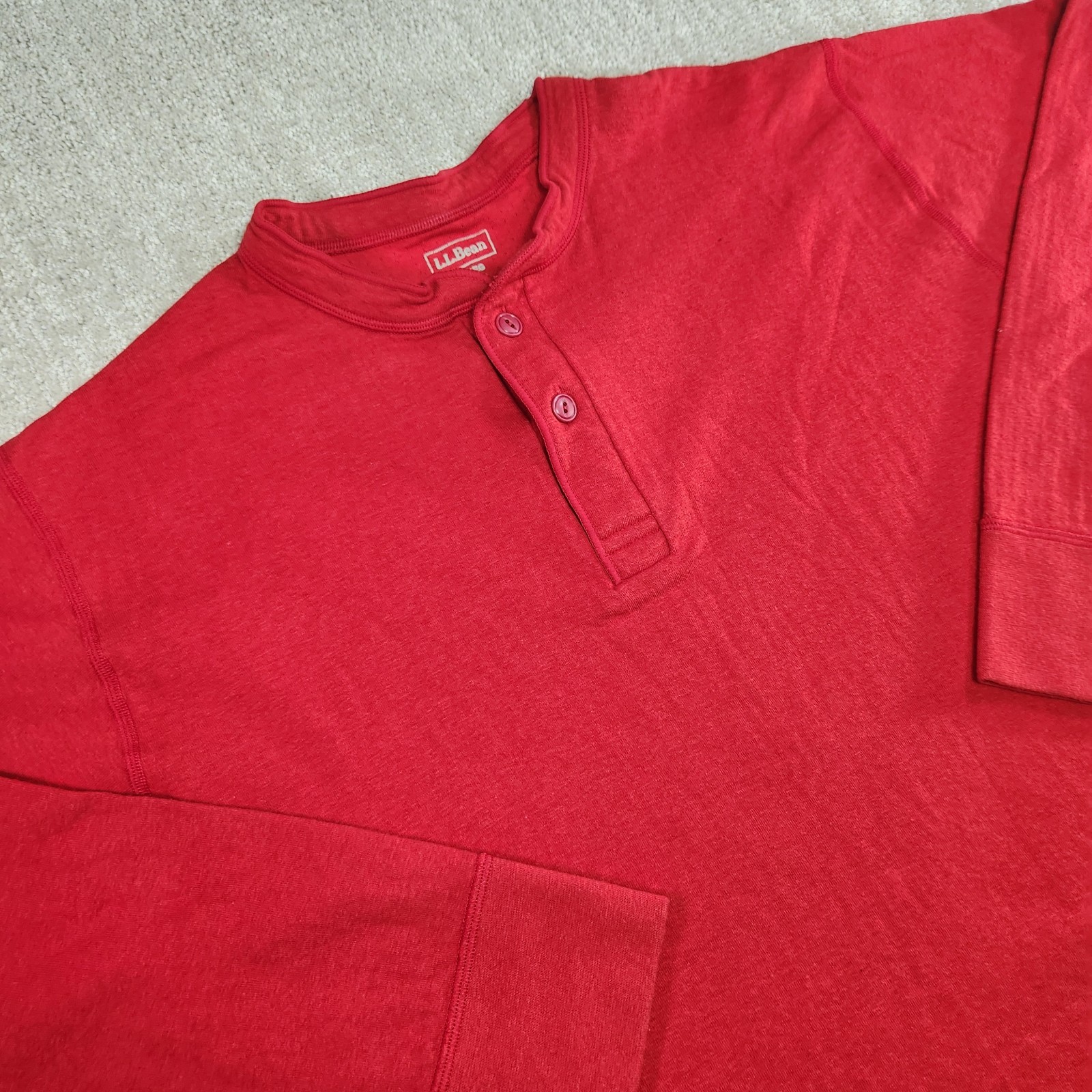 LL Bean River Driver Shirt Men XL Wool Blend Henley Red Hiking Double Layer Face