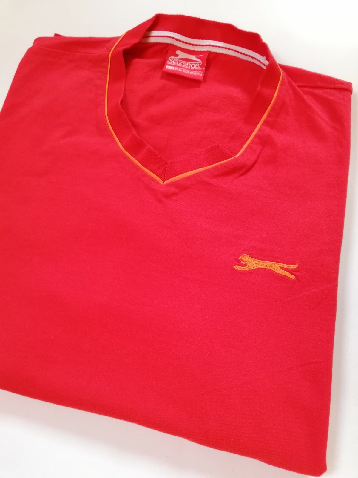 Slazenger T-Shirt Nice Men's Red Tee Size (XL) Short Sleeves V Neck Style Cotton gallery