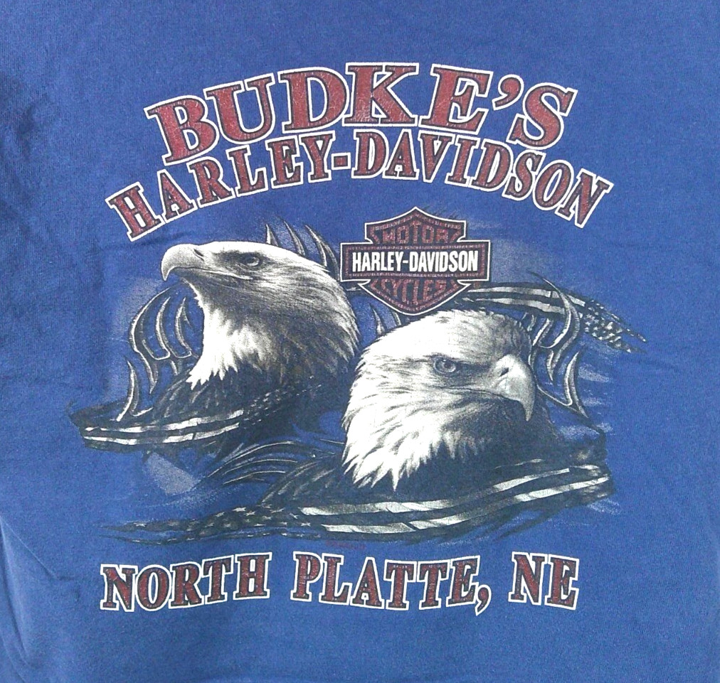 Vintage Harley Davidson Budke’s North Platte NE Eagle Pocket T Shirt M Blue gallery