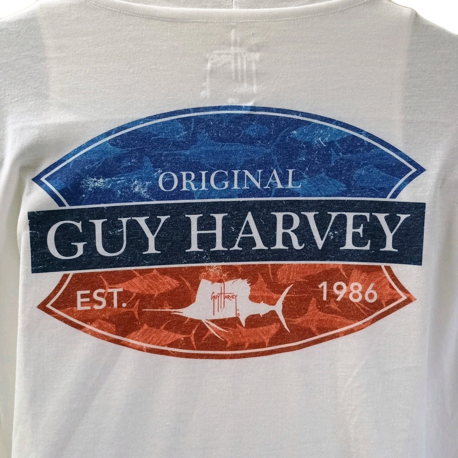 NEW MSRP $50 Guy Harvey White Hoodie T-Shirt Long Sleeve 80Poly/20Cotton Men’s L