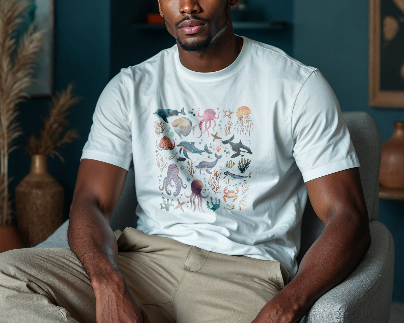 Ocean Animals Graphic T-Shirt Sea Life Illustration Tee Marine Creatures A63 gallery
