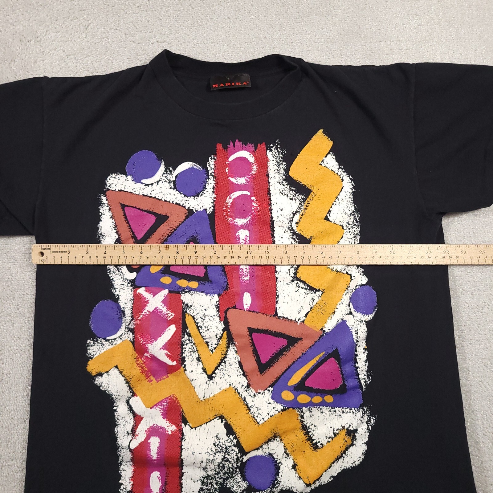 Vtg Marika T-Shirt Mens OSFA All Over Print Black Art Painting Abstract 90s USA gallery