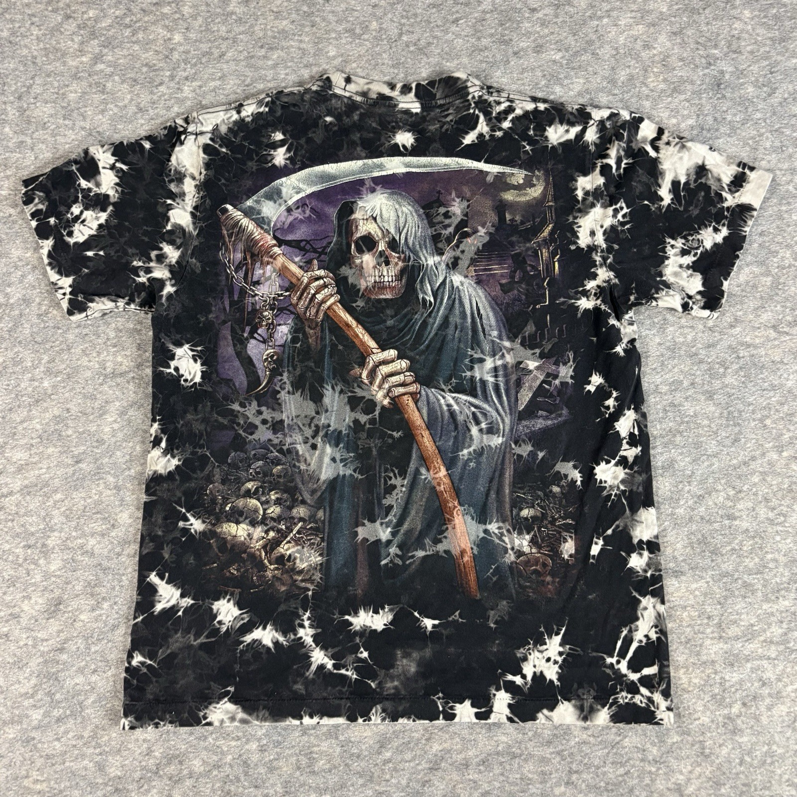 Vintage 90's The Roxx Grim Reaper Scythe Tie Dye T-Shirt Single Stitch Large gallery