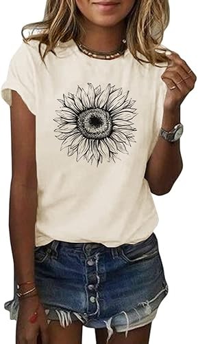 Women Sunflower Graphic T-Shirt Short Sleeve Tees Summer Loose Fit Casual Top gallery