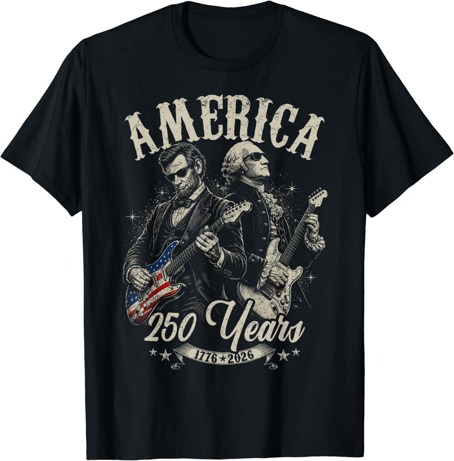 George Washington Lincoln Playing Guitar Abe Lincoln 250th T-Shirt