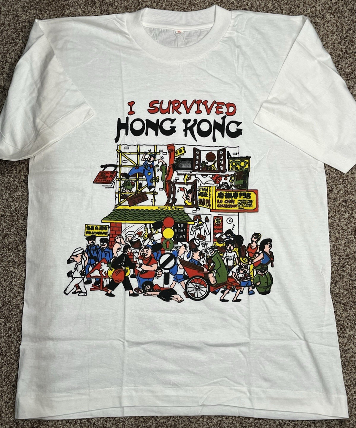 NOS Vintage I Survived Hong Kong Tourist T Shirt Size XL Extra-Large White gallery