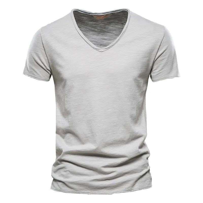 Men's 100% Cotton V-Neck T-Shirt Slim Fit Short Sleeve Tee gallery