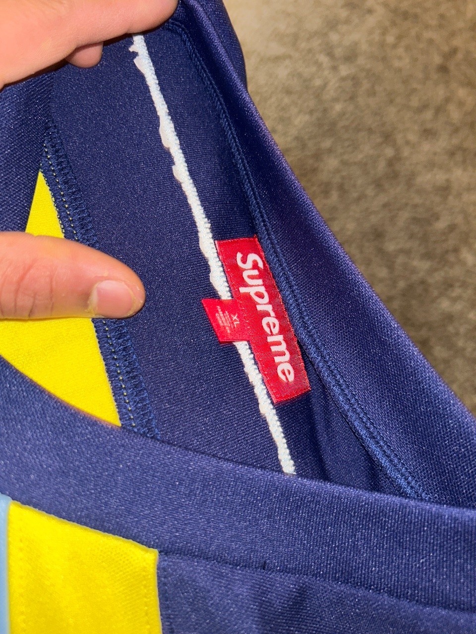 Supreme Patches Hockey Jersey Light Blue/Navy/Yellow (Fire & Ice) Size XL gallery
