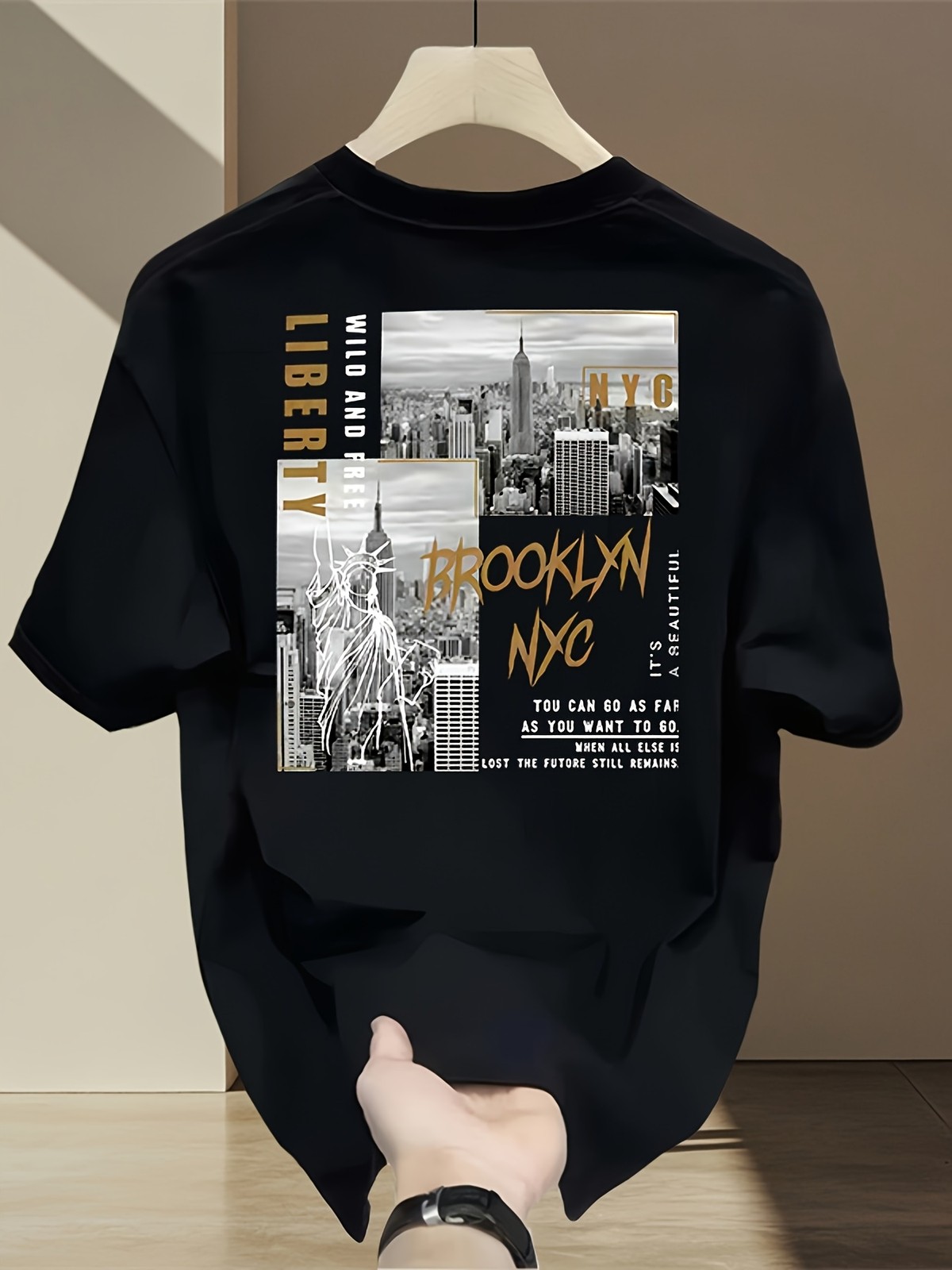 Men'S Retro New York City Graphic Tee - White Print of Brooklyn Bridge & Statu gallery