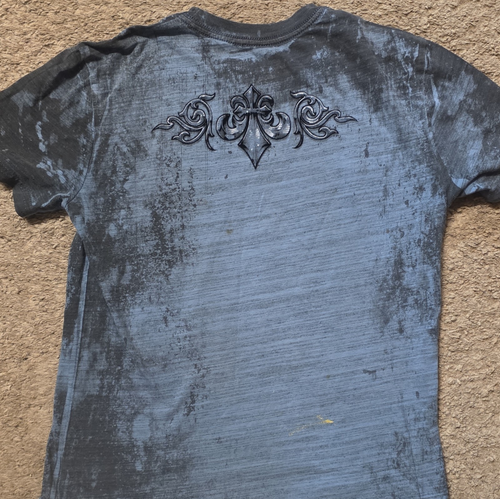 Affliction M Regular Gray/Black Crew Neck Short Sleeve Cotton Logo Tee gallery